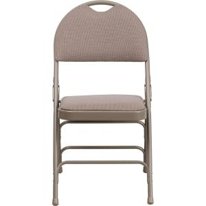 Flash Furniture 4 Pack HERCULES Series Ultra-Premium Triple Braced Burgundy Fabric Metal Folding Chair with Easy-Carry Handle(Beige Fabric/Beige Frame)