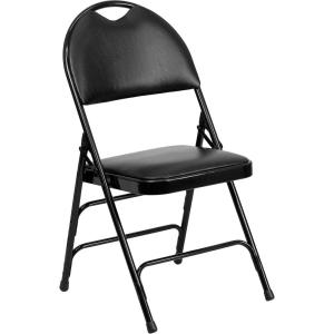 Flash Furniture 4 Pack HERCULES Series Ultra-Premium Triple Braced Burgundy Fabric Metal Folding Chair with Easy-Carry Handle(Black Vinyl/Black Frame)