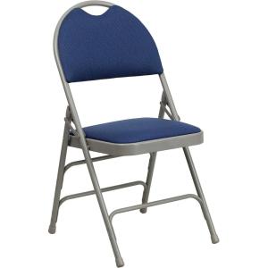 Flash Furniture 4 Pack HERCULES Series Ultra-Premium Triple Braced Burgundy Fabric Metal Folding Chair with Easy-Carry Handle(Navy Fabric/Gray Frame)