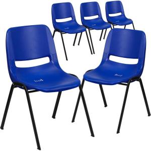 Flash Furniture 5 Pack HERCULES Series 440 lb. Capacity Kid’s Navy Ergonomic Shell Stack Chair with Black Frame and 12″ Seat Height(5)
