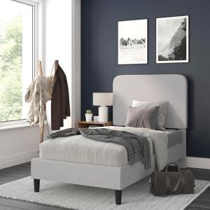 Flash Furniture Addison Queen Size Platform Bed with Fabric Upholstered Headboard, Timeless Low-Profile Queen Bed Frame with Headboard, Light Gray(Light Grey)