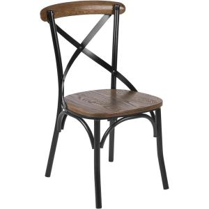 Flash Furniture Advantage X-Back Chair with Metal Bracing and Fruitwood Seat(Black/Fruitwood)