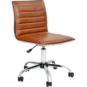 Flash Furniture Alan Office Task Chair – Brown Vinyl – Chrome Frame – Armless – Ribbed Back and Seat – Low Back Design(Brown/Chrome)