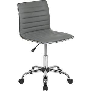 Flash Furniture Alan Office Task Chair – Brown Vinyl – Chrome Frame – Armless – Ribbed Back and Seat – Low Back Design(Light Gray/Chrome)