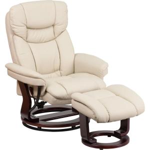 Flash Furniture Allie LeatherSoft Upholstered Recliner with Footrest, Arms, and Headrest, Padded Swivel Recliner Chair and Ottoman Set, Palimino(Beige)