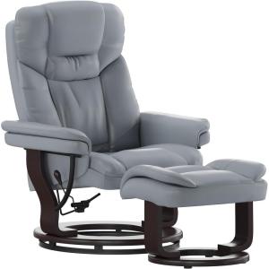 Flash Furniture Allie LeatherSoft Upholstered Recliner with Footrest, Arms, and Headrest, Padded Swivel Recliner Chair and Ottoman Set, Palimino(Grey)