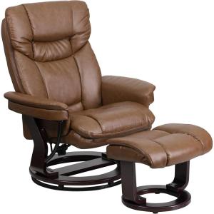 Flash Furniture Allie LeatherSoft Upholstered Recliner with Footrest, Arms, and Headrest, Padded Swivel Recliner Chair and Ottoman Set, Palimino(Palimino)