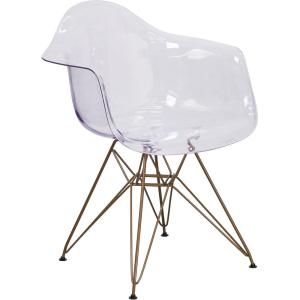Flash Furniture Allure Series Transparent Side Chair with Gold Base(Set of 1)