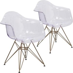 Flash Furniture Allure Series Transparent Side Chair with Gold Base(Set of 2)