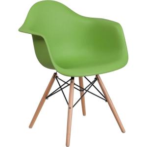 Flash Furniture Alonza Series White Plastic Chair with Wooden Legs(Green)