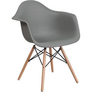 Flash Furniture Alonza Series White Plastic Chair with Wooden Legs(Moss Gray)