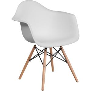 Flash Furniture Alonza Series White Plastic Chair with Wooden Legs(White)