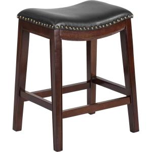 Flash Furniture Alphus 26” High Backless Cappuccino Wood Counter Height Stool with Black LeatherSoft Saddle Seat(Cappuccino)