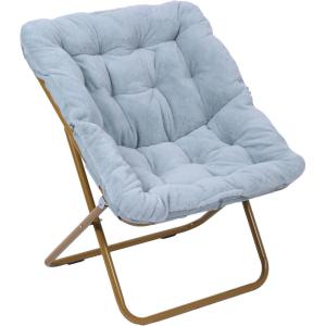 Flash Furniture Archer Saucer Chair with Folding Steel Frame, Portable Oversized Saucer Chair, for Dorm or Bedroom, 28″, Dusty Aqua Faux Fur/Soft Gold Frame(Aqua Fabric/Soft Gold Frame)