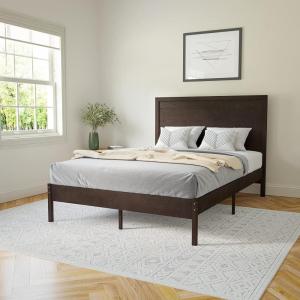 Flash Furniture Asher Solid Wood Platform Bed with Wooden Slats and Headboard, No Box Spring Needed, King Size, Light Brown(Dark Brown)