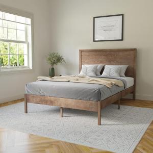 Flash Furniture Asher Solid Wood Platform Bed with Wooden Slats and Headboard, No Box Spring Needed, King Size, Light Brown(Light Brown)