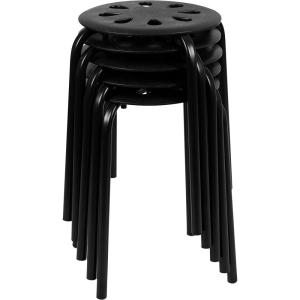 Flash Furniture Bailey Plastic Nesting Stack Stools, 17.5″Height, Black (5 Pack)(Black)