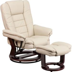 Flash Furniture Bali Contemporary Multi-Position LeatherSoft Recliner Chair with Ottoman, 360-Degree Swivel Recliner Chair/Ottoman Set, Beige(Beige)