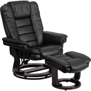 Flash Furniture Bali Contemporary Multi-Position LeatherSoft Recliner Chair with Ottoman, 360-Degree Swivel Recliner Chair/Ottoman Set, Beige(Black)