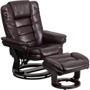 Flash Furniture Bali Contemporary Multi-Position LeatherSoft Recliner Chair with Ottoman, 360-Degree Swivel Recliner Chair/Ottoman Set, Beige(Brown)