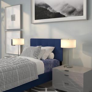 Flash Furniture Bedford Box Stitch Tufted Upholstered Twin Size Headboard in Black Fabric(Navy)