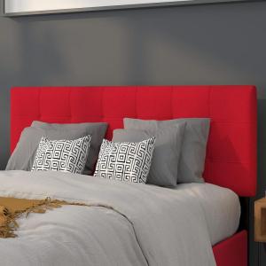 Flash Furniture Bedford Box Stitch Tufted Upholstered Twin Size Headboard in Black Fabric(Red)