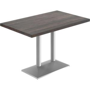 Flash Furniture Bennett 30″ x 48″ Solid Wood Commercial Indoor Tabletop in Dark Brown with 27″ x 15″ Dual Column Table Height Silver Cast Iron Base, 300 lb. Static Capacity(Dark Brown Top/Silver Base)