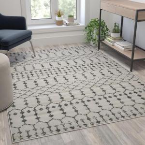 Flash Furniture Beth Geometric Bohemian Low Pile Rug – 2′ x 6′ – Dark Gray/Ivory Polyester(Ivory/Gray)