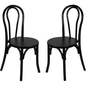 Flash Furniture Betsy Commercial Solid Wood Dining Chair, Thonet Style, Stackable Design, Mortise and Tenon, 350 lbs. Static Weight Capacity, Set of 2, Black(Black)