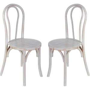 Flash Furniture Betsy Commercial Solid Wood Dining Chair, Thonet Style, Stackable Design, Mortise and Tenon, 350 lbs. Static Weight Capacity, Set of 2, Black(White Wash)