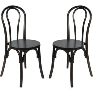 Flash Furniture Betsy Commercial Solid Wood Dining Chair, Thonet Style, Stackable Design, Mortise and Tenon, 350 lbs. Static Weight Capacity, Set of 2, Black(Early American Wood)