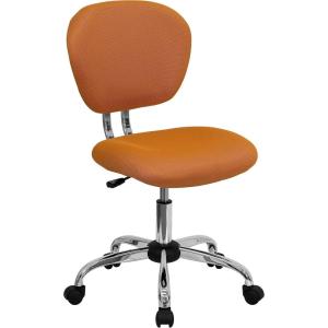 Flash Furniture Beverly Mid-Back White Mesh Padded Swivel Task Office Chair with Chrome Base(Orange)