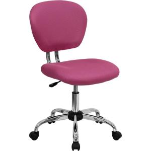Flash Furniture Beverly Mid-Back White Mesh Padded Swivel Task Office Chair with Chrome Base(Pink)