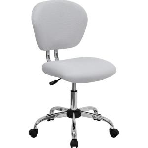 Flash Furniture Beverly Mid-Back White Mesh Padded Swivel Task Office Chair with Chrome Base(White)