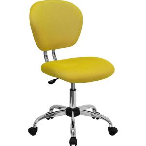 Flash Furniture Beverly Mid-Back White Mesh Padded Swivel Task Office Chair with Chrome Base(Yellow)