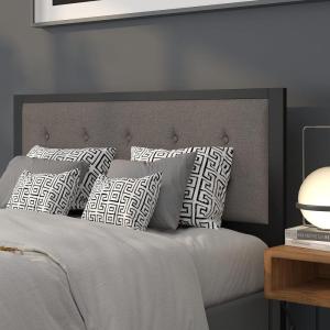 Flash Furniture Bristol Metal Tufted Upholstered Queen Size Headboard in Dark Gray Fabric