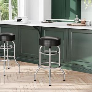 Flash Furniture Bruno Double Ring Chrome Backless Barstool with Black Upholstered Seat and Integrated Footrest(Dark Brown)