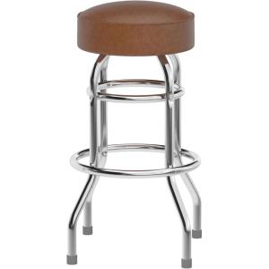 Flash Furniture Bruno Double Ring Chrome Backless Barstool with Black Upholstered Seat and Integrated Footrest(Weathered Brown)