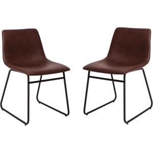 Flash Furniture Butler 18″ LeatherSoft Dining Table Height Chairs, Mid-Century Modern Bucket Style Dining Chairs, Set of 2, Light Gray/Gold(Dark Brown Leathersoft/Black Frame)