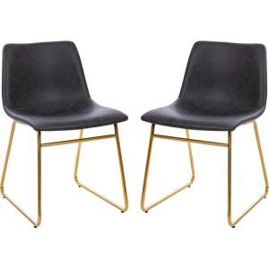 Flash Furniture Butler 18″ LeatherSoft Dining Table Height Chairs, Mid-Century Modern Bucket Style Dining Chairs, Set of 2, Light Gray/Gold(Gray Leathersoft/Gold Frame)