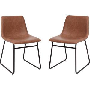 Flash Furniture Butler 18″ LeatherSoft Dining Table Height Chairs, Mid-Century Modern Bucket Style Dining Chairs, Set of 2, Light Gray/Gold(Light Brown Leathersoft/Black Frame)