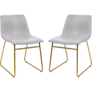 Flash Furniture Butler 18″ LeatherSoft Dining Table Height Chairs, Mid-Century Modern Bucket Style Dining Chairs, Set of 2, Light Gray/Gold(Light Gray Leathersoft/Gold Frame)