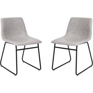 Flash Furniture Butler 18″ LeatherSoft Dining Table Height Chairs, Mid-Century Modern Bucket Style Dining Chairs, Set of 2, Light Gray/Gold(Light Gray Leathersoft/Black Frame)