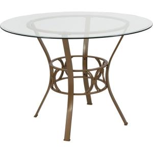 Flash Furniture Carlisle 42” Round Glass Dining Table with Black Metal Frame(Clear/Matte Gold)