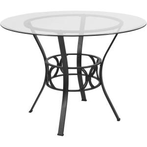 Flash Furniture Carlisle 42” Round Glass Dining Table with Silver Metal Frame(Clear/Black)