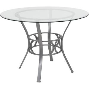 Flash Furniture Carlisle 42” Round Glass Dining Table with Silver Metal Frame(Clear/Silver)
