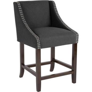 Flash Furniture Carmel Series 24″ High Transitional Walnut Counter Height Stool with Nail Trim in Dark Gray Fabric, Set of 2(Black Fabric)
