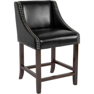 Flash Furniture Carmel Series 24″ High Transitional Walnut Counter Height Stool with Nail Trim in Dark Gray Fabric, Set of 2(Black Leathersoft)