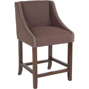 Flash Furniture Carmel Series 24″ High Transitional Walnut Counter Height Stool with Nail Trim in Dark Gray Fabric, Set of 2(Brown Fabric)