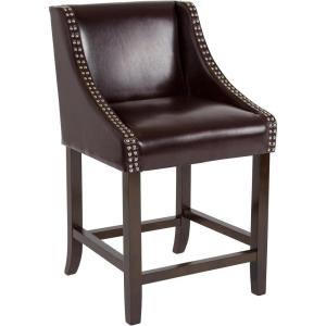 Flash Furniture Carmel Series 24″ High Transitional Walnut Counter Height Stool with Nail Trim in Dark Gray Fabric, Set of 2(Brown Leathersoft)